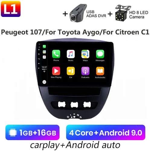 Android 10 2 Din Car Multimedia Player For Peugeot 107 Toyota Aygo Citroen C1 2005-2014 Head Unit Stereo GPS Navigation BT WIFI