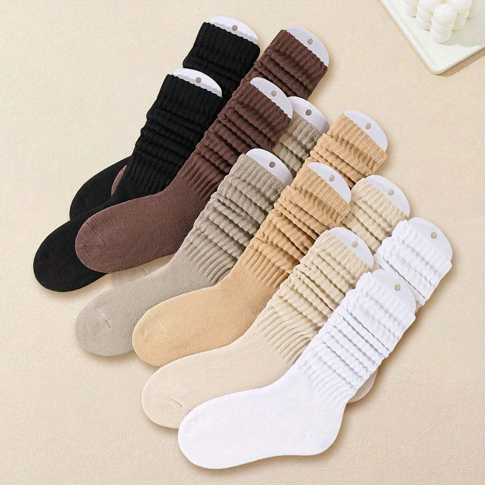 6-Pair Pleated Crew Socks – Soft Casual Cotton-Blend Set