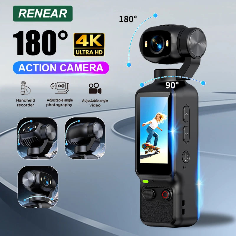 4K Handheld Action Camera — 90°/180° Rotating Lens for Vlogs