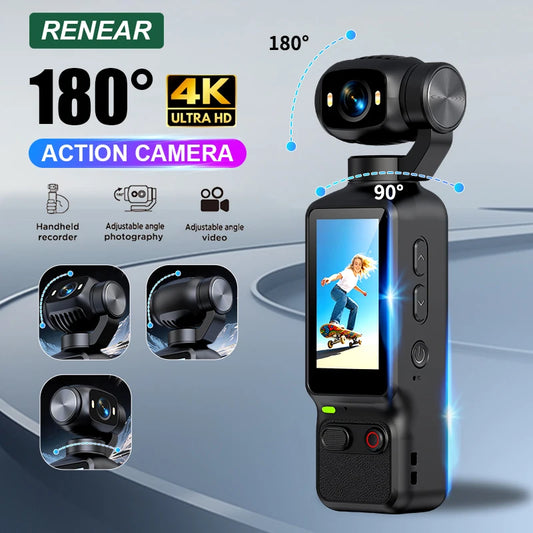 4K Action Camera with Rotating Lens for Vlogging & Selfies