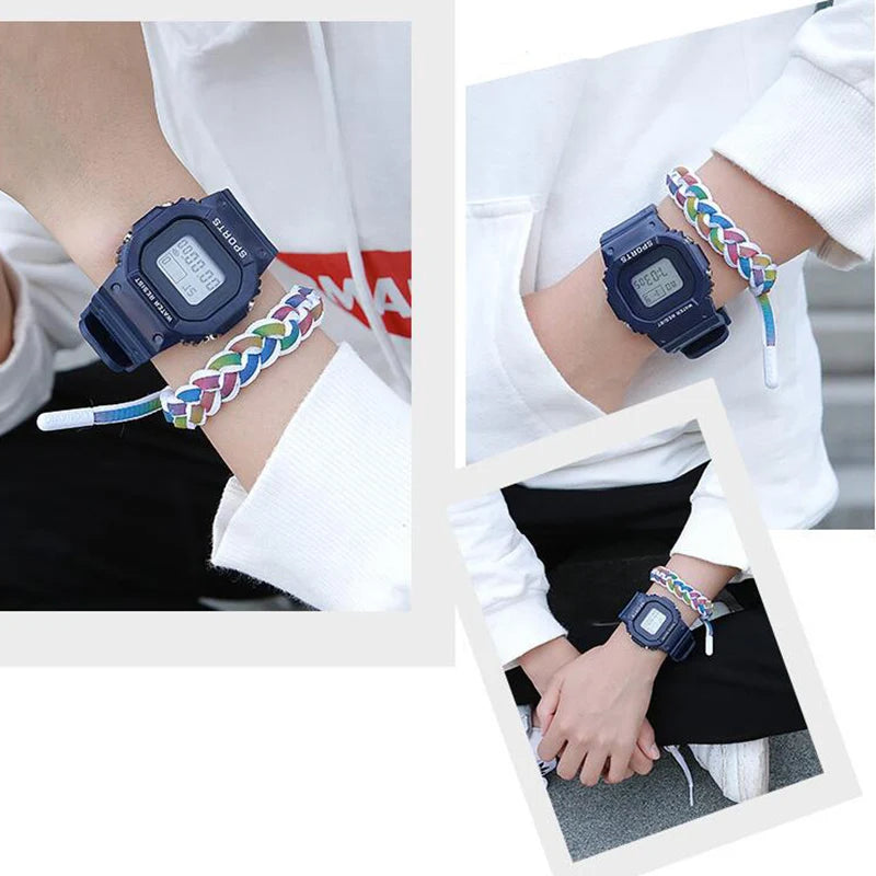 YIKAZE Sports Watch Boys Girls Student LED Electronic Watch Colorful Men Women Square Digital Watches Waterproof Rubber Clock