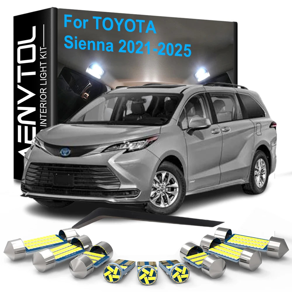 17pcs LED Interior Light Canbus For Toyota Sienna 2021 2022 2023 2024 2025 Dome Read Vanity Mirror Trunk Door License Plate Lamp