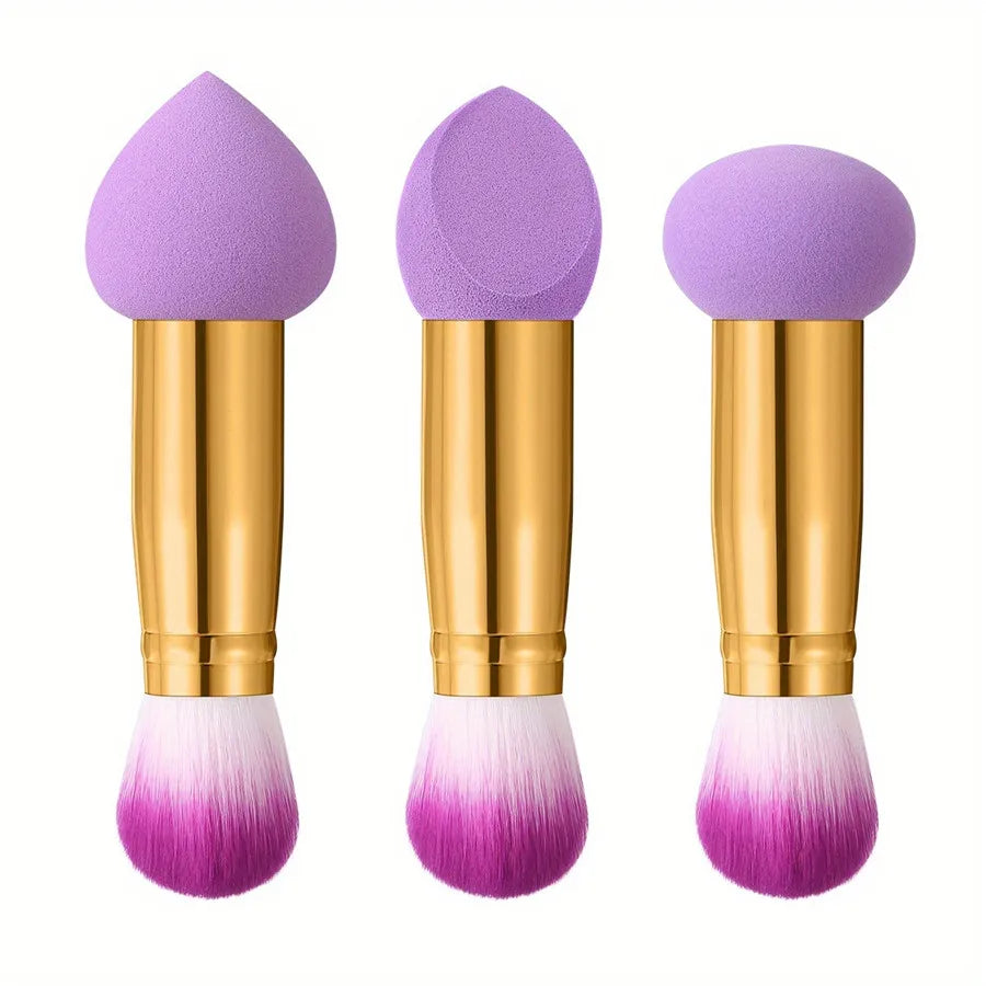 3 Pcs Double Ended Purple Makeup Sponge and Brush Set, Easy to Use, Portable Travel Set