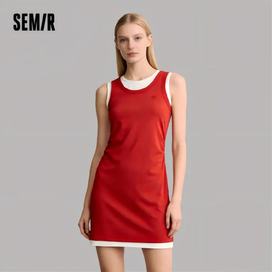 Semir Fake Two Piece Dress Women Fashionable Embroidery 2025 Summer New Slim Fit Flattering Short Dress Versatile