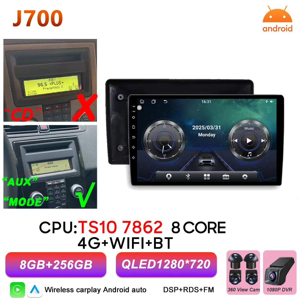 Car Stereo with Apple CarPlay & Android Auto, Compatible with Volvo C30 S40 V50 & C70