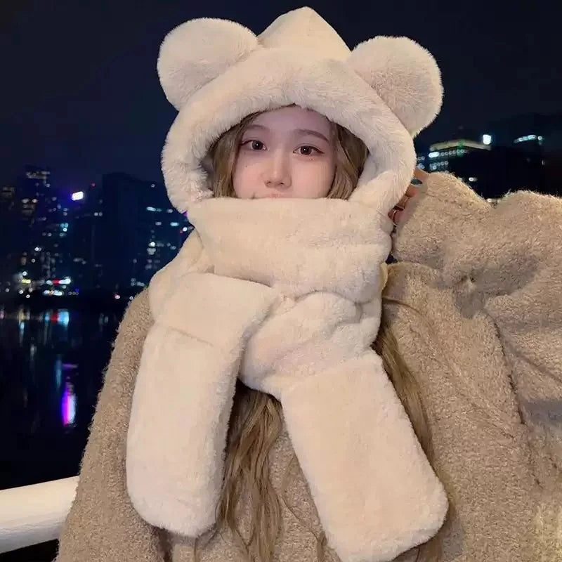 3-in-1 Bear Ear Hat, Scarf and Gloves Set, Plush