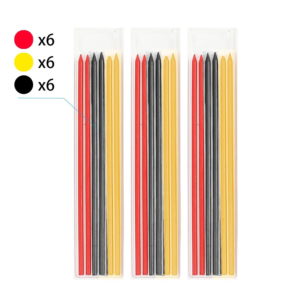 3Colors Refill 2.8mm Solid Carpenter Pencil Set Mechanical Pencil Cap Carpentry Marking Scriber Construction Woodworking Tools