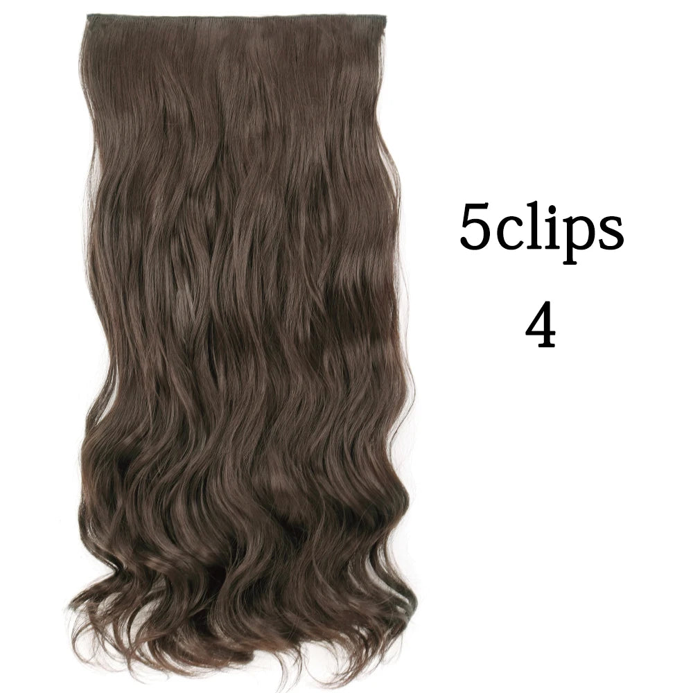Synthetic 5 Clip In Hair Extensions Long Curly Hairstyle Hairpiece Natural Brown Black 80cm Heat Resistant  Fake Hair For Women