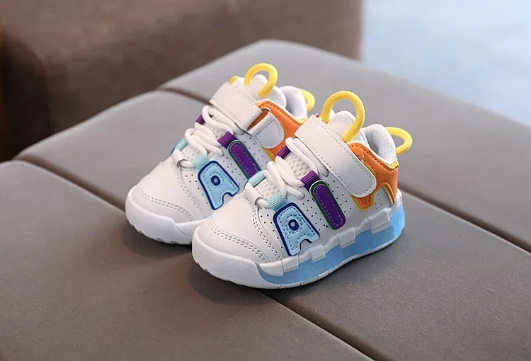 Colorful Letter Pattern Hook Loop Children Sports Shoes Breathable Comfortable Casual Sneakers Kids Outdoor Non Slip Fashion