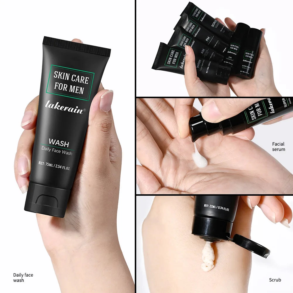 Men's Skin Care Kit - 3 in 1 Set with Face Wash, Moisturizing Cream & Eye Cream, Daily Anti-Aging & Oil Control Facial Treatment
