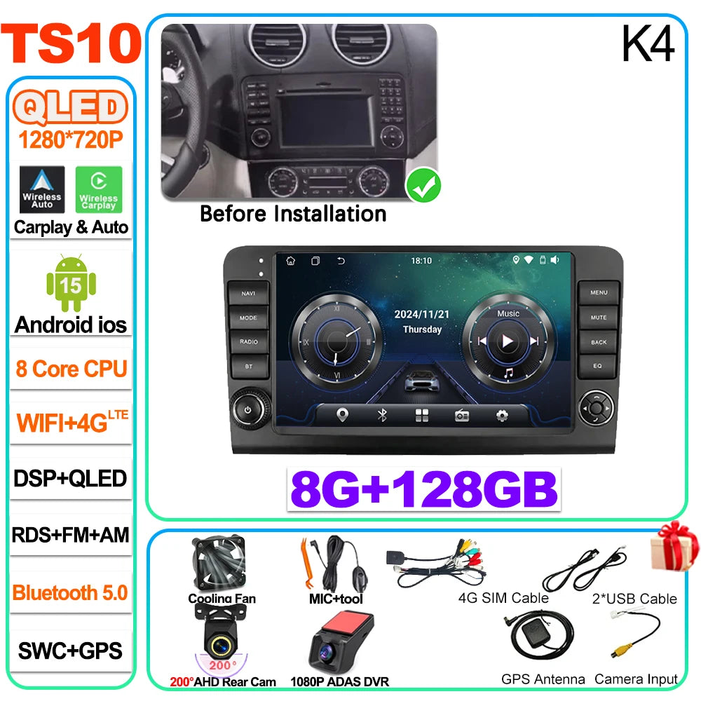 Car Stereo with Apple CarPlay & Android Auto, Compatible with Mercedes-Benz M-Class W164 & GL-Class X164