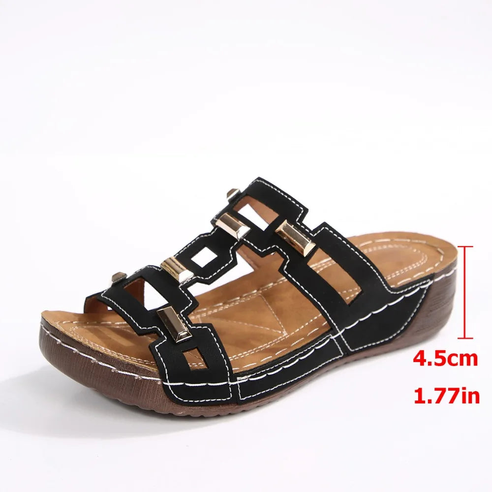 Roman Wedge Slide Sandals for Women — Open-Toe Slip-On Summer Beach Shoes, Plus Size
