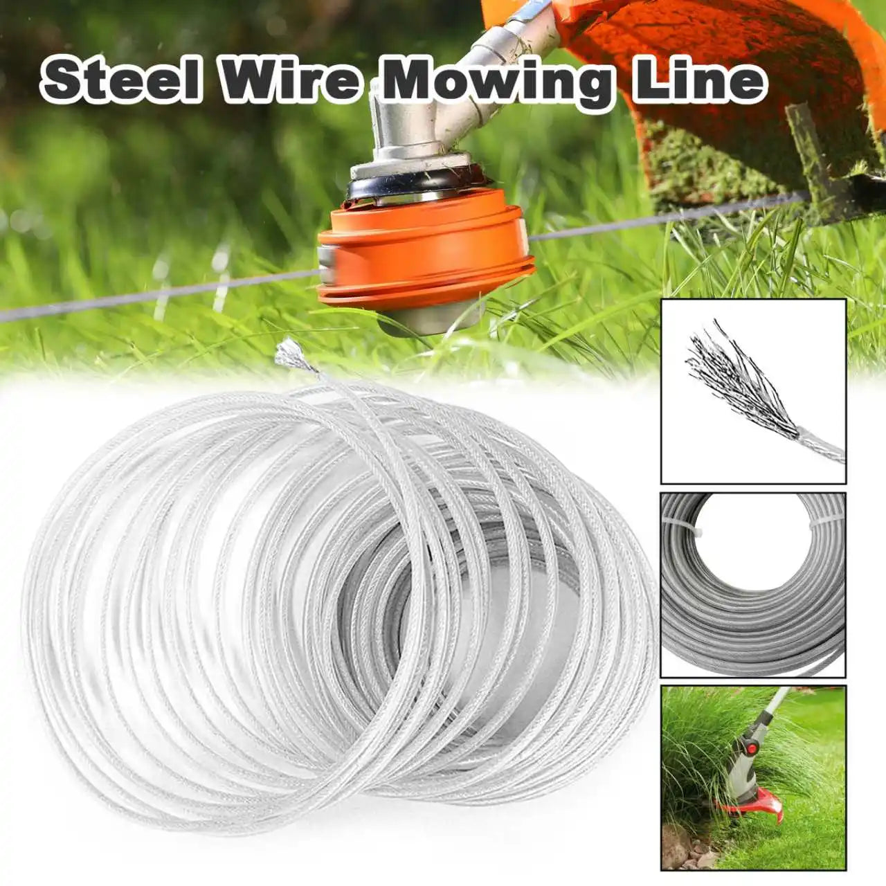 5/10/15M 2.0～4.0mm Steel Core Trimmer Line Grass Cutting Rope Heavy Duty Weed Wacker String with Wire Steel For Lawn Mowing