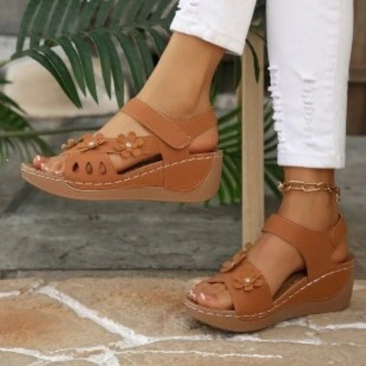 Women's Flower Wedge Sandals 2026 Summer Platform Sandals Chunky Heel Open Toe Beach Shoes Casual Outdoor Sandals