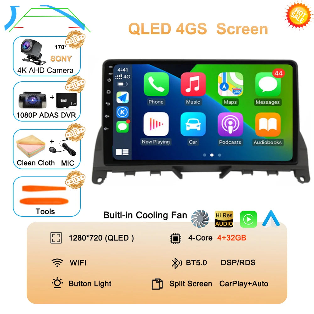 Car Stereo with Apple CarPlay & Android Auto, Compatible with Mercedes-Benz C-Class W204 S204 (C180 C220)