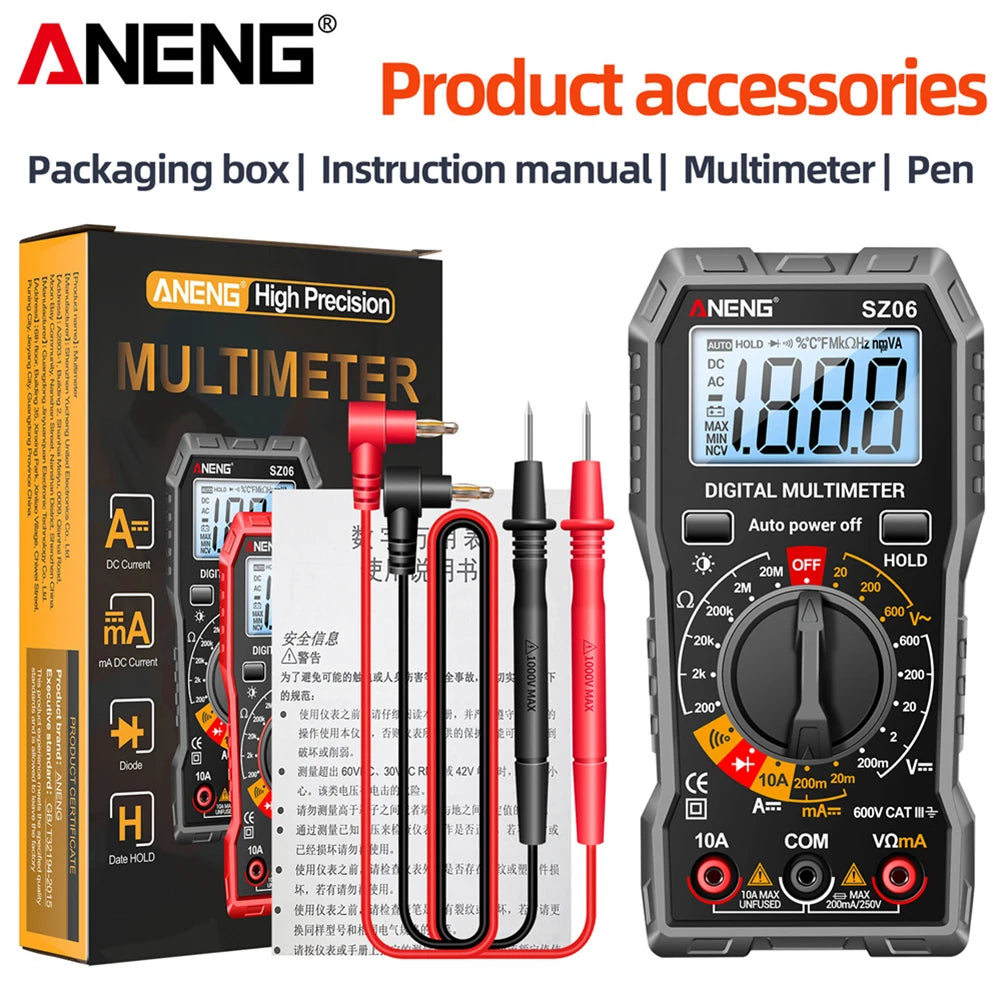 ANENG Digital Multimete True RMS Handheld Multifunction High Precision Tester NCV AC/DC Votage Current Resistance Ohm Tool