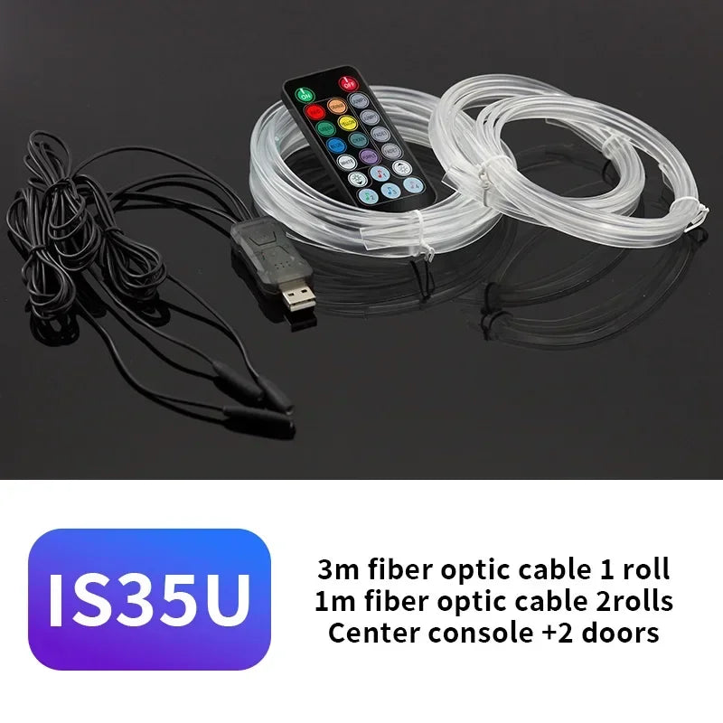 RGB Fiber Optic Car Ambient Light Strip with Music Sync (2-5m)