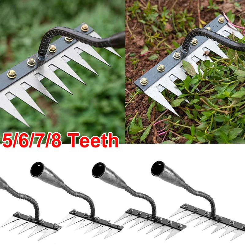 Iron Gardening Hoe & Weeding Rake — 5–8 Tooth Soil-Loosening Farm Tool