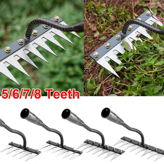 Iron Gardening Hoe & Weeding Rake — 5–8 Tooth Soil-Loosening Farm Tool