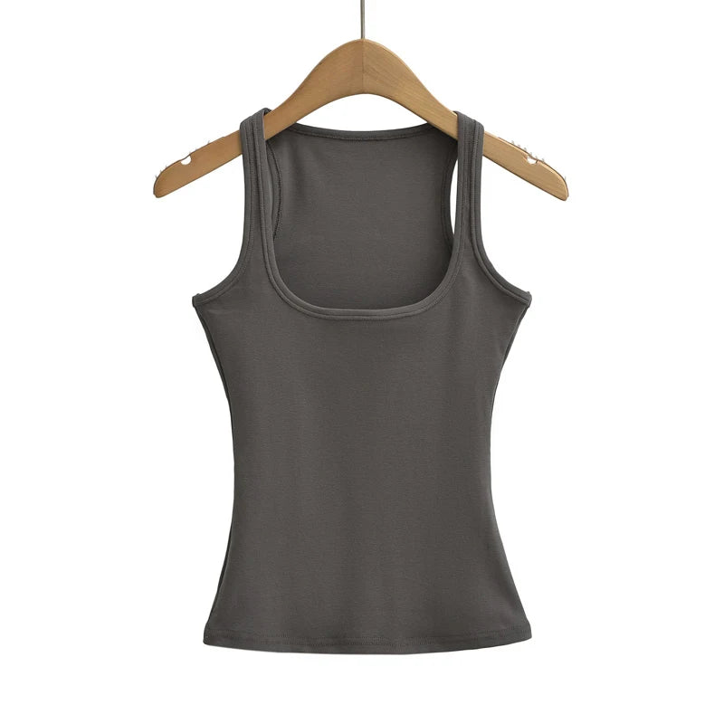 Summer U-neck Sculpted Square Neck Tank Top for Women New 2025 Fashionable Sleeveless Top
