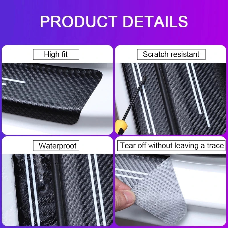 Carbon Fiber Car Sticker Car Door Trunk Protective Strip Anti Scratch Decal For Toyota Camry Corolla C-hr Rav4 Yaris Accessories