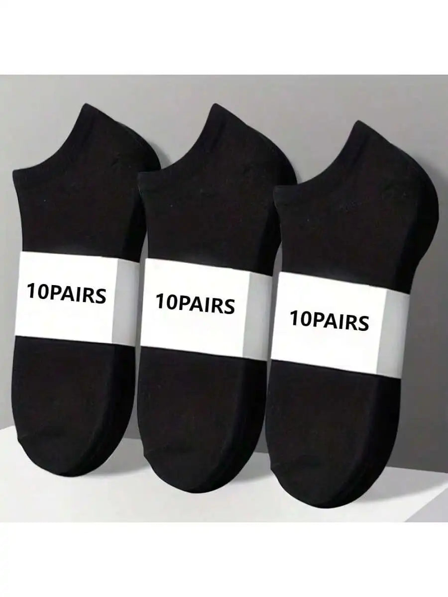 10-Pair Thin Ankle Socks - Breathable & Sweat-Absorbing