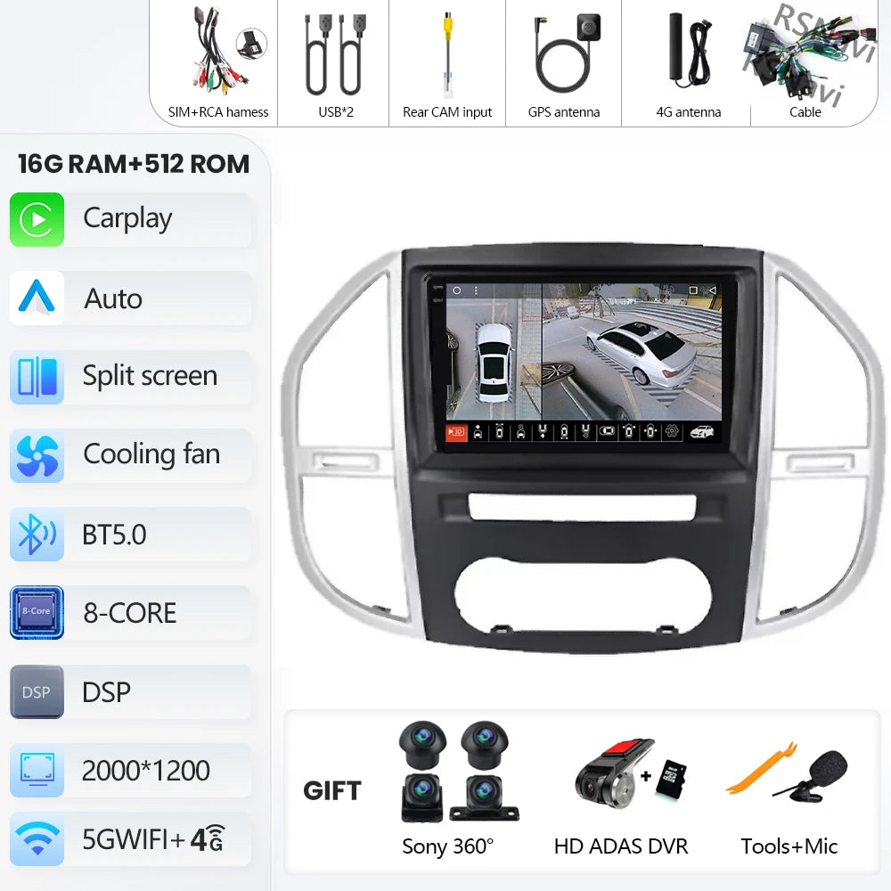 Android Car Radio Head Unit with CarPlay for Mercedes-Benz Vito W447 (2014-2020)
