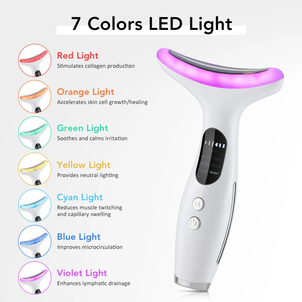 EMS Face Neck Beauty Device 7 Colors LED Light Skin Rejuvenation Tightening Anti Wrinkles Vibration Facial Lifting Massager