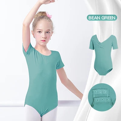 Girls Basic Ballet Leotard Cotton Dance Bodysuit Short Sleeve Gymnastic Leotards for Toddler Ballerina Outfits Kids Dance Wear