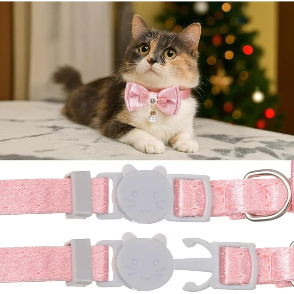 Adorable Cat Collar with Bow Cute Kitten Collars for Girl Cats Pink Cat Bows Accessories Breakaway Safety Cat Bowtie Collar