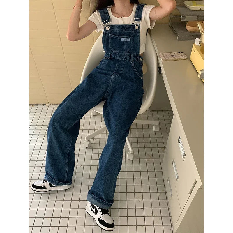 New Summer Fashion Denim Jumpsuits for Women Wide Leg Jeans Overalls Korean Baggy Suspender Pants Korean Streetwear Trousers
