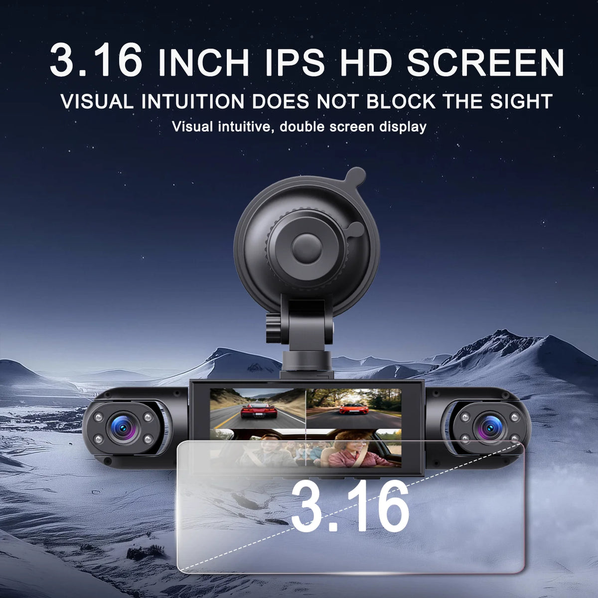 BCUOZ 4-Lens 360° Dashcam, 1080P Front + 720P Built-in Rear Left and Right Car Cameras, Super Night Vision, Loop Recording, G-Sensor, WDR, 12-24V Car Plug Power Supply, Optional 64GB Memory Card.