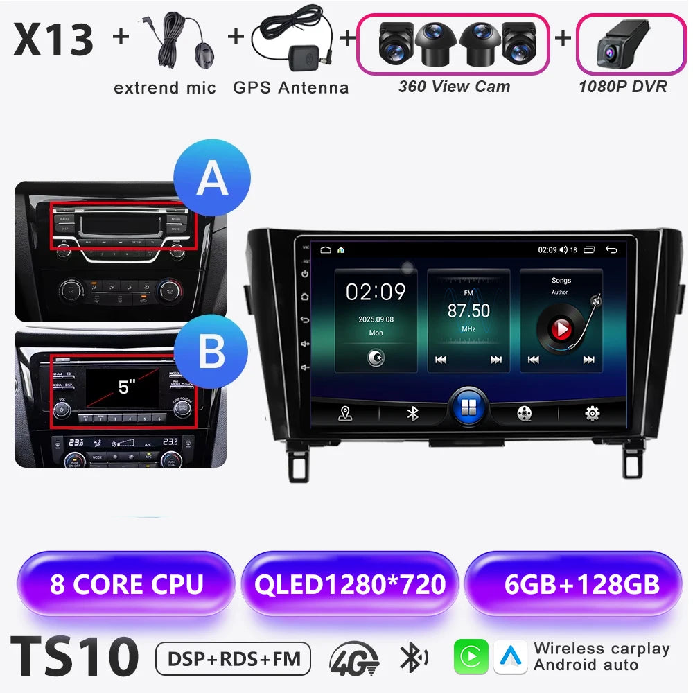 Wireless CarPlay Android Auto Car Radio for Nissan Qashqai J11 X-Trail 3 2013-2017 avigation GPS Car Radio Multimedia Video Play