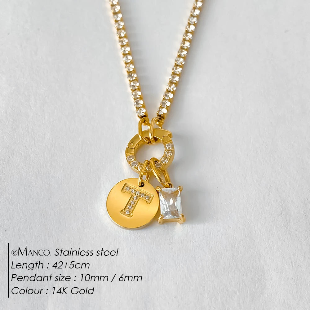 Gold-Plated Initial Letter Necklace – Zircon A-Z Pendant