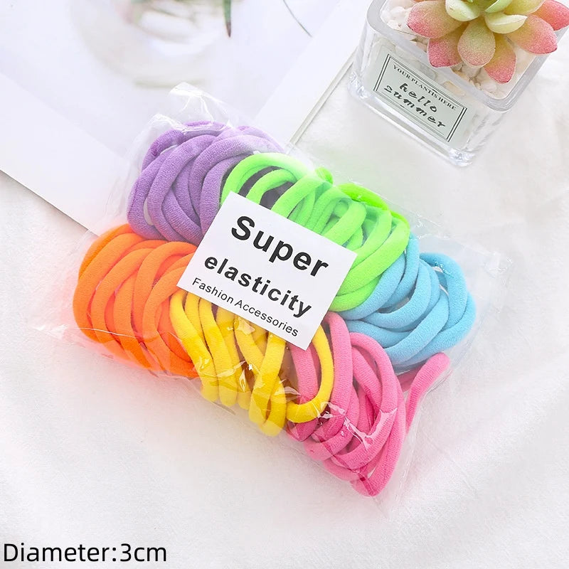 50pcs Black Elastic Hair Band Leagues Ties Colets Scrunchies Springs Gum Accessory For Girl Women No Damage Pigtails Holder Set