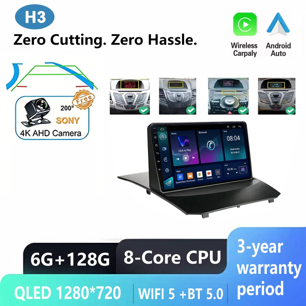 Android Car Stereo for Ford Fiesta MK6/MK7 (2009–2017) — Wireless CarPlay, Android Auto, GPS, 5G WiFi