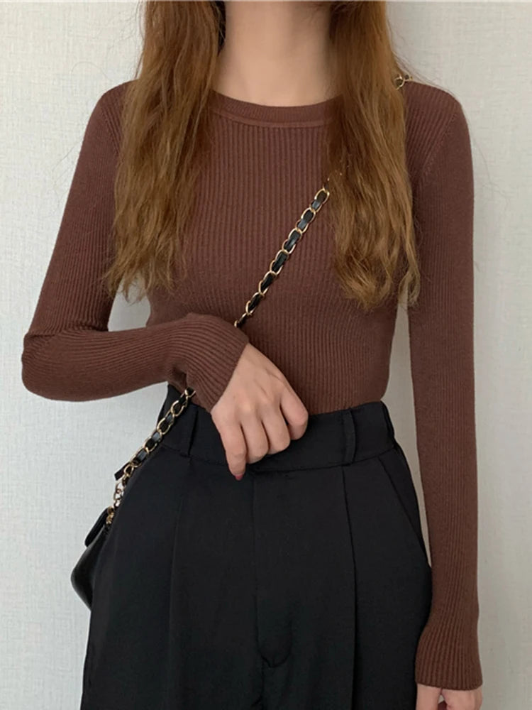 Women's Basic Knit Pullover — Stretch Crew Neck Jumper