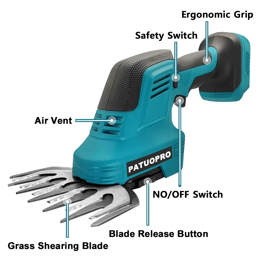 2-in-1 Cordless Hedge Trimmer & Pruning Shears – Compatible with Makita 21V Battery (Battery Not Included)