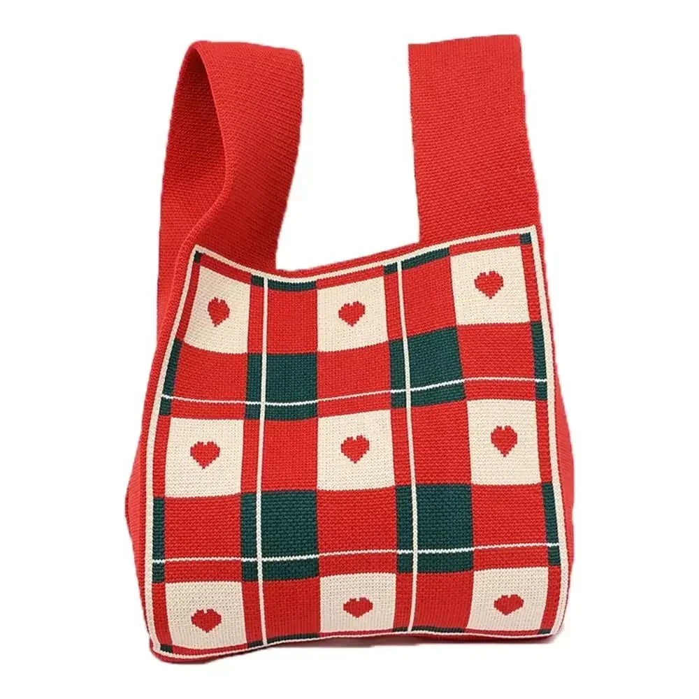 Cat Knit Handbag Fashion Knit Handmade Shopping Bags High-capacity Knot Wrist Bag Girls