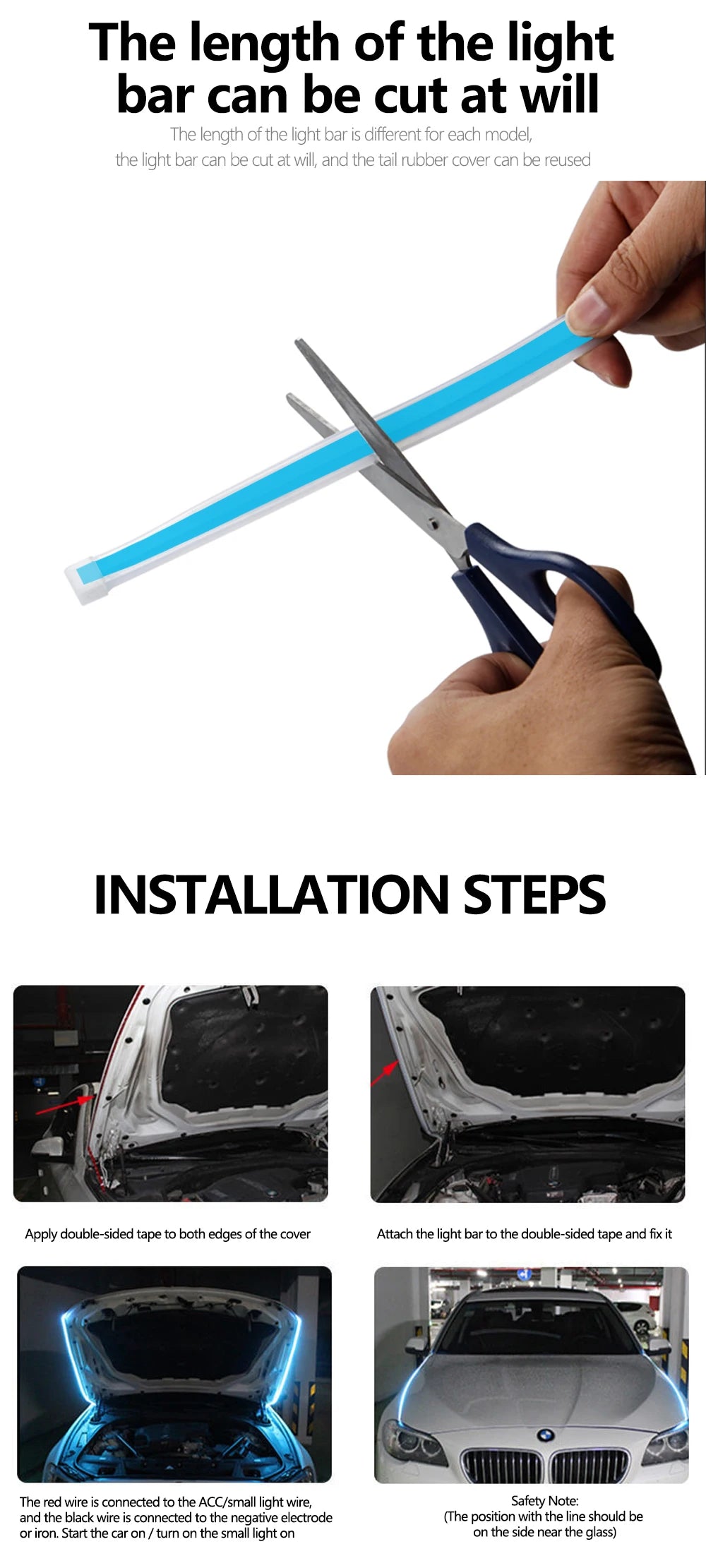 RXZ LED Daytime Running Light – Car Hood Decorative DRL Ambient Lamp 12V Scan Start Effect
