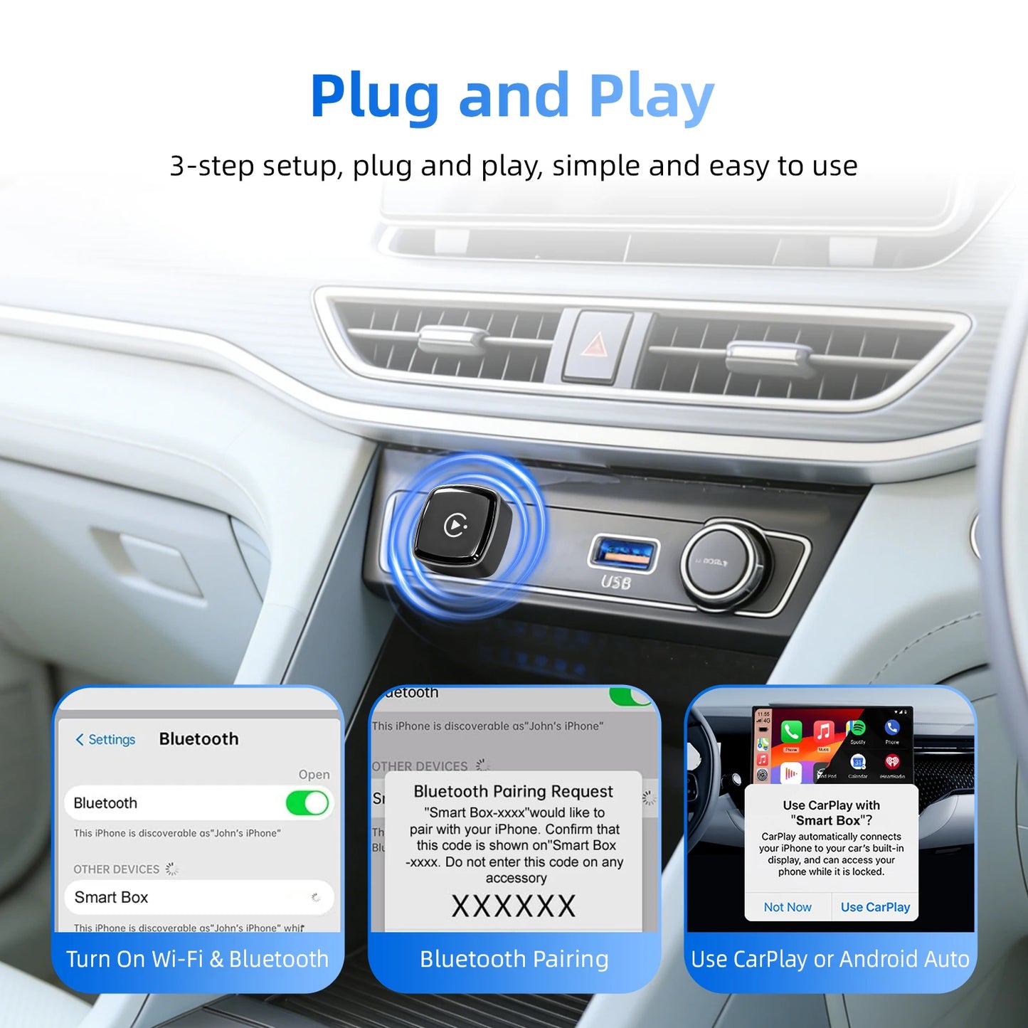2026 2in1 Ultra-Compact Wireless CarPlay Android Auto Adapter for Factory Type-C/USB Wired Cars with 5G WiFi BT5.0 Plug and Play