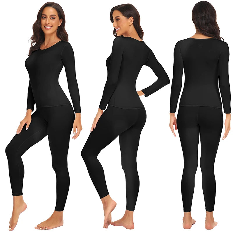 Women's Fleece Lined Long Johns - Thermal Top and Bottom 2-Piece Set - photo 5