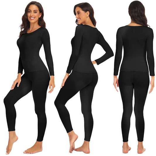 Women's Fleece Lined Long Johns - Thermal Top and Bottom 2-Piece Set - photo 5