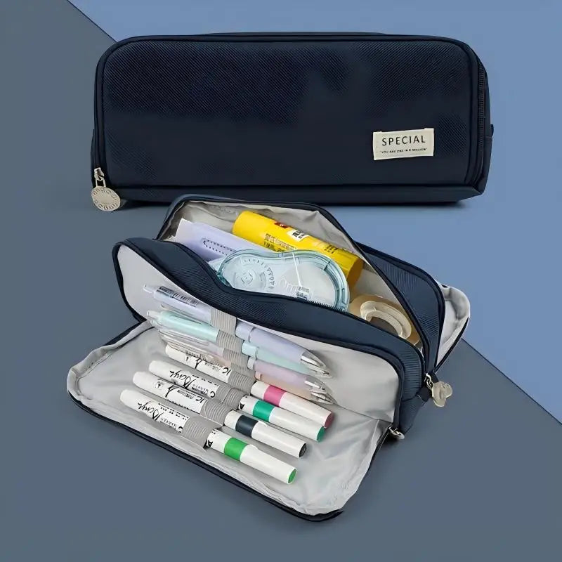 Pencil Case Large Space Storage 3 Compartment Pouch Double Side Opened Student Stationery Desk Organizer School Supplies
