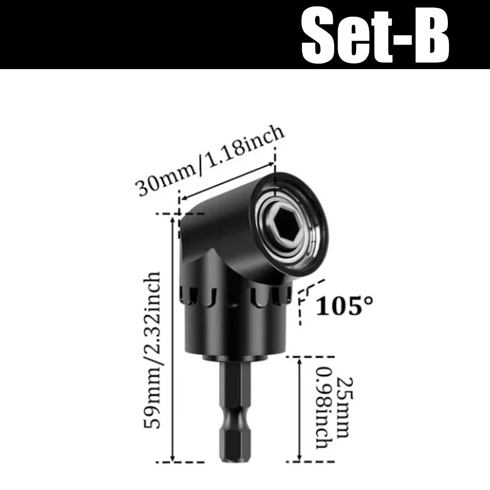 Flexible Drill Bit Extension, 90° & 105° Right Angle Adapter