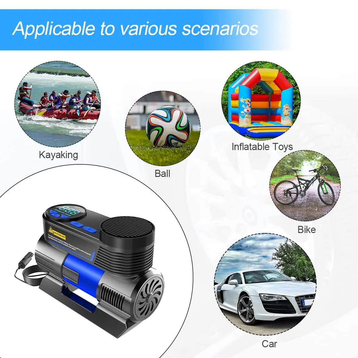 Portable Tire Inflator Air Compressor for Car, DC 12V Auto Tire Pump with Digital Pressure Display