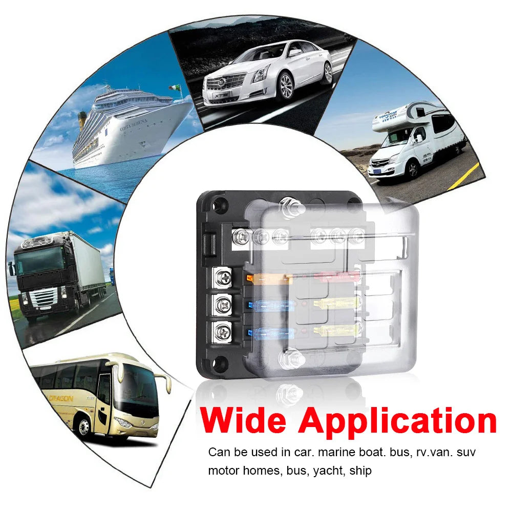 6-12 Way Blade Fuse Block Fuse Box Holder Cover With LED Indicator For a Pillar Switch Panel 12V-24V Board Camper RV Boat