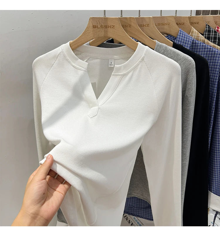 Women's slim V-neck long sleeve tee — view 6 of 20