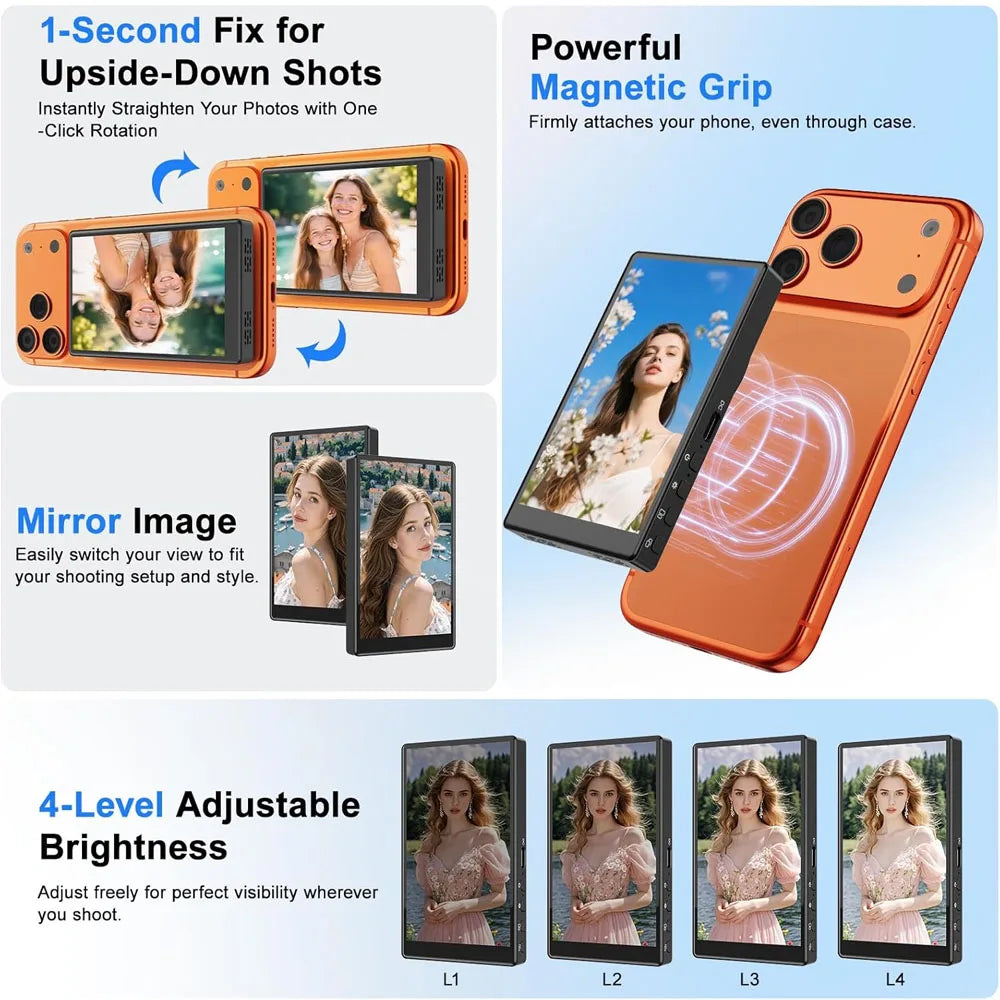 Mobile Phone Wireless Magnetic Selfie Monitor Screen For Smartphone Vlog Live Stream Video Recording for iPhone Android phone