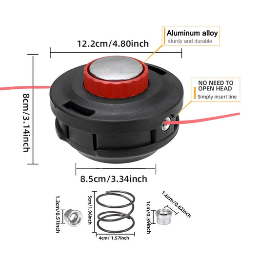 1Pc New Bearing Grass Trimmer Head, Mounting Hole M10X1.25Mm, Includes 1 High-Quality Spring and 2 Aluminum Cable Clips, More Durable Bearing Design, No Need to Open the Cover to Thread the Line, Easy to Release the Line with